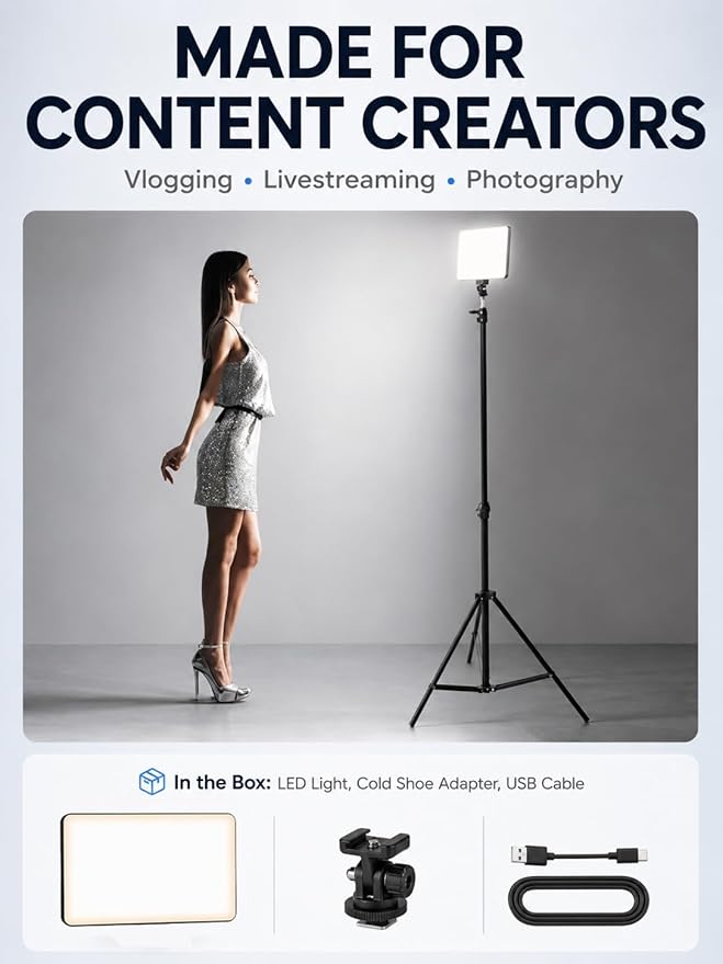LED Video Light Panel, Dimmable DSLR Camera Light for Pictures Photo Video Recording with 4000mAh Rechargeable Battery, Cold Shoe, 240pcs Lamp Beads, CRI>95 2700K-6500K for Photography Live Streaming