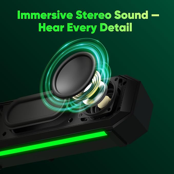 INGA Computer Speakers with Detachable Mic, Plug-and-Play USB Soundbar with Dynamic Lighting, Game/Music Modes, Compatible with PC, Laptop, PS5, Mac