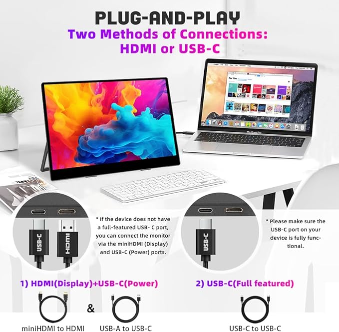 13.3 inch 4K 3840x2160 IPS Secondary Screen Portable Monitor 100% sRGB USB C HDMI Touch Small Computer Display for Gaming PC Laptop Drawing