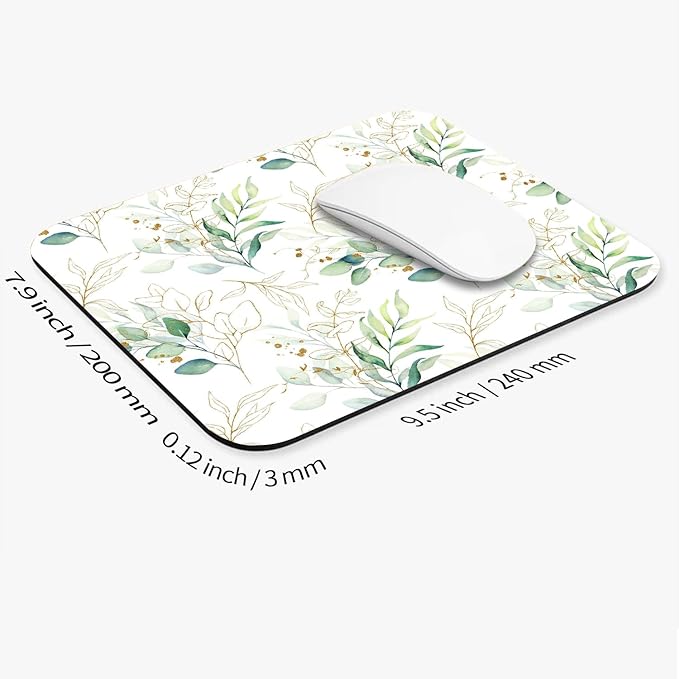Square Mouse Pad Pretty Leaves, Personalized Premium-Textured Custom Mouse Mat Design, Washable Mousepad Cloth, Non-Slip Rubber Base Computer Mouse Pads for Wireless Mouse