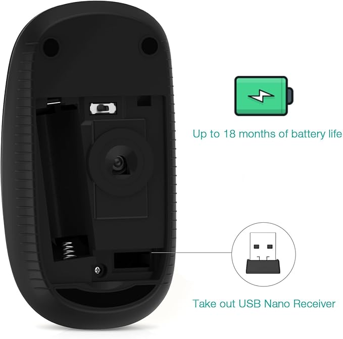 Unipows Wireless Mouse - 2.4G Slim Portable Computer Mouse with Nano Receiver, Less Noise Mobile Optical Mice for Notebook, PC, Laptop, Computer, Mac (Black and Silver)