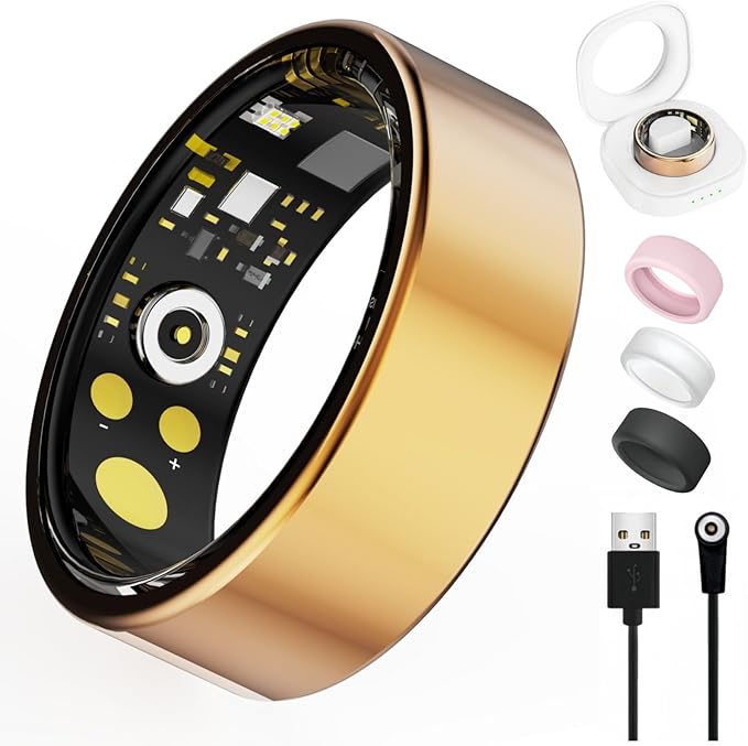 Smart Ring for Women Men, Health Tracker with Heart Rate/Blood Oxygen/Blood Pressure/Sleep Monitoring/Step Counting, IP68 Waterproof Fitness Ring, No App Fees for iPhone & Android (Rose Gold, 9#)