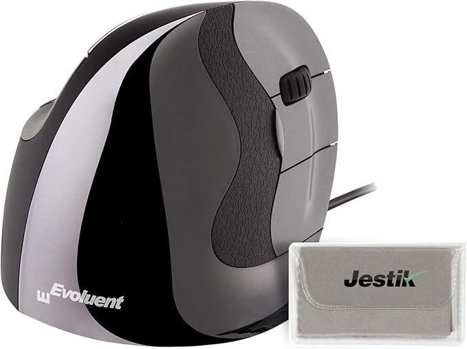 Evoluent Vertical Mouse D Medium (VMDM) - Ergonomic Wired Mouse for Laptop and PC with Jestik Microfiber Cloth