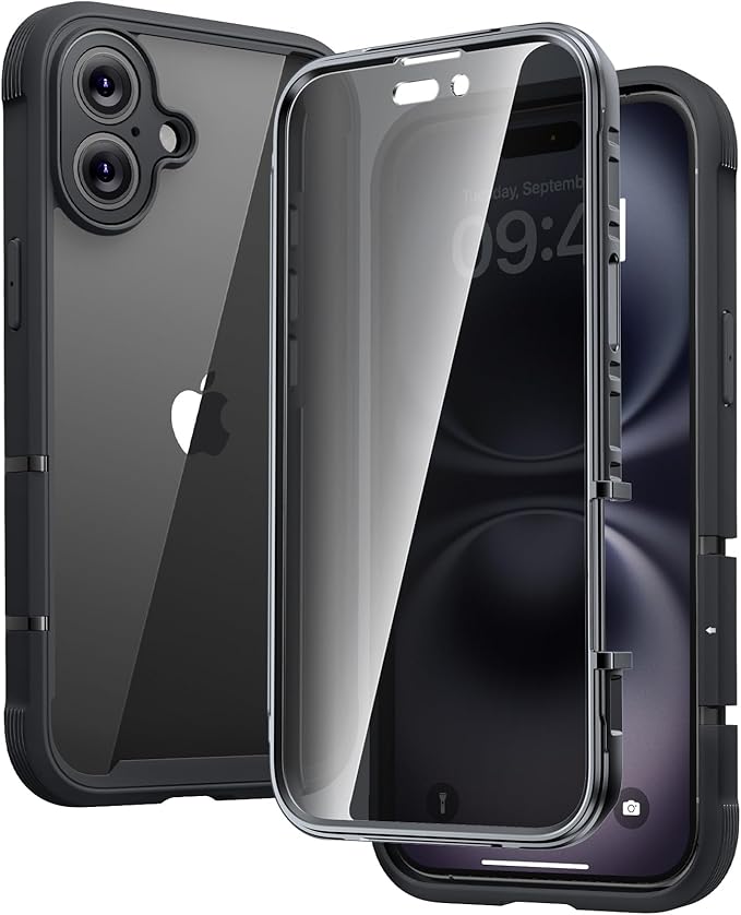 Diaclara Designed for iPhone 16 Plus Case 6.7 Inch,Upgraded [Full Camera Protection] Full Body Rugged Clear Bumper Case with Built-in Privacy Screen Protector for 16 Plus,Black