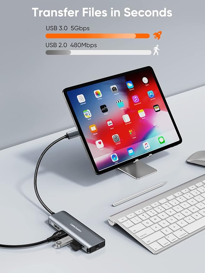 CableCreation USB-C Hub 4K 60Hz, 5-in-1 USB C Multiport Adapter with HDMI and 3 USB 3.0 Ports, 100W Power Delivery, Compatible with MacBook Pro, MacBook Air, Mac mini, iPad Pro, Surface Pro, XPS