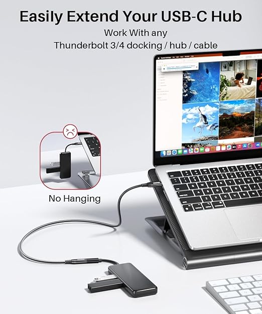 Short USB C Extension Cable 1FT, 40Gbps Data Transfer 8K@60Hz USB 4 Monitor Extension Cord, 240W PD Fast Charging for Thunderbolt Extension Cable for,Portable Monitor,Laptop, Tablet, Phone,MacBook