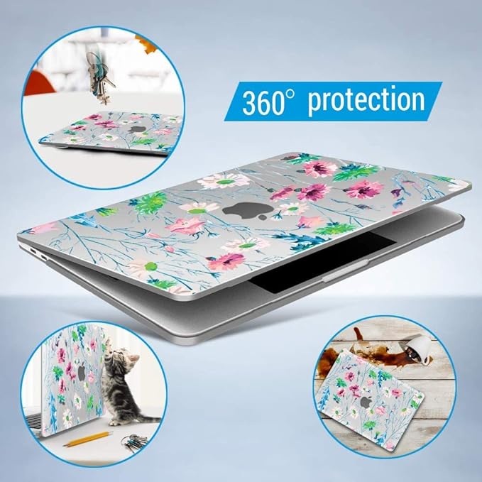IBENZER Compatible with Old Version MacBook Air 13 Inch Case (2010-2017 Release). Models: A1466 / A1369, Plastic Hard Shell Case with Keyboard Cover for Mac Air 13, Daisy, A13BFL+1
