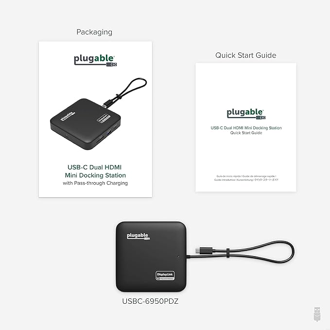 Plugable 7-in-1 USB-C DisplayLink Dock – Dual 4K 60Hz HDMI, USB-C & USB-A (10Gbps), SD Card, Gigabit Ethernet, 100W PD Charging – Compatible with macOS & Windows, MacBook Dual Monitor Support