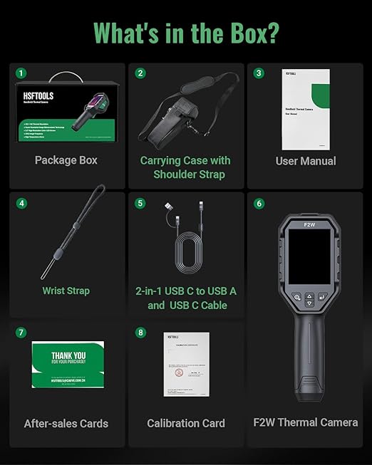 F2W Thermal Camera 640x480 Super Resolution, Thermal Imaging Camera 256x192 IR Resolution, IntellFault Intelligent Scene,3.2" Screen,25Hz,-4°F to 1022°F,App Image Transfer & PC Analysis,Case