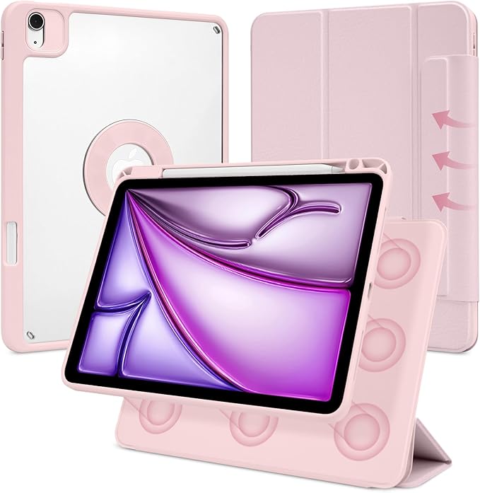 Case for iPad Air 11 Inch M4/M3/M2 2026/2025/2024, iPad Air 10.9" 5th/4th Gen. 2022/2020, iPad Pro 11" 4th/3rd/2nd 2022/2021/2020 with Pencil Holder, Vertical Stand, Detachable Magnetic, Pink