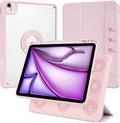 Case for iPad Air 13 Inch M4/M3/M2 2026/2025/2024, iPad Pro 12.9 Inch 6th/5th Gen. 2022/2021 with Pencil Holder, Vertical Stand, Detachable Magnetic Trifold Stand Case,Auto Wake/Sleep, Pink