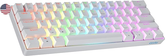 Geeky GK61 SE 60% | Mechanical Gaming Keyboard | 61 Keys Multi Color RGB LED Backlit for PC/Mac Gamer | ANSI US American Layout (White, Mechanical Red)