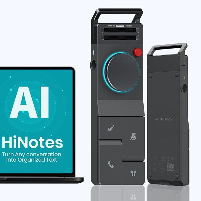 HiDock P1 AI Voice Recorder: Smart Voice Recorder Work with Bluetooth Earbuds Portable Digital Recording Device BlueCatch Tech Meeting Transcription Summary Playback HiNotes Control 64GB(Space Gray)