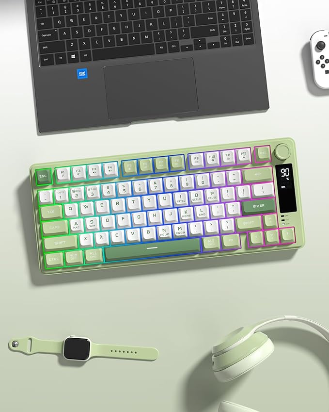 Womier DK75 75% Wireless Gaming Keyboard, RGB Backlit Creamy Keyboard with Multifunction Knob & Screen, Tri-Mode 2.4GHz/USB-C/BT5.0, Anti-Ghosting No-Conflict Silent Membrane Keyboard for MAC Windows