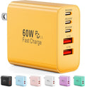 USB C Charger Block, 60W 5-Port Type C Charger Fast Charging Block, USBC USB Multiple Port Wall Charger Plug Adapter for iPhone 17/Air/16/15/14/13/12/11 Pro Max, Samsung Galaxy, iPad, Tablet (Yellow)
