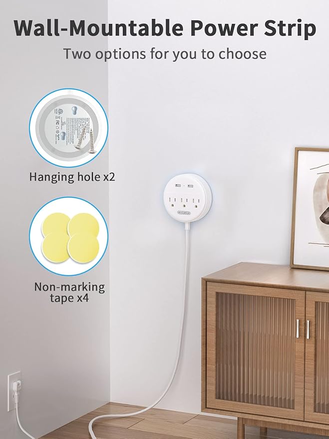 NTONPOWER 2 Prong Power Strip, 9.8ft Extension Cord with Polarized Plug, 3 Prong to 2 Prong Outlet Adapter, 3 Outlets 2 USB Charging Ports, Wall Mountable, Ideal for Old House Non-Grounded Outlets