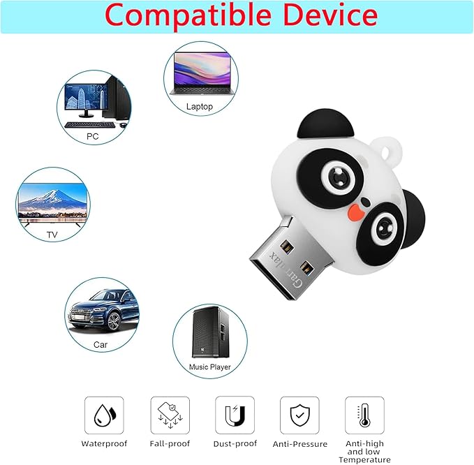 USB Flash Drives,Waterproof Silicone USB2.0 High Speed Thumb Memory Stick Pen Date Storage Pendrive U Disk (32GB,Panda Cat)