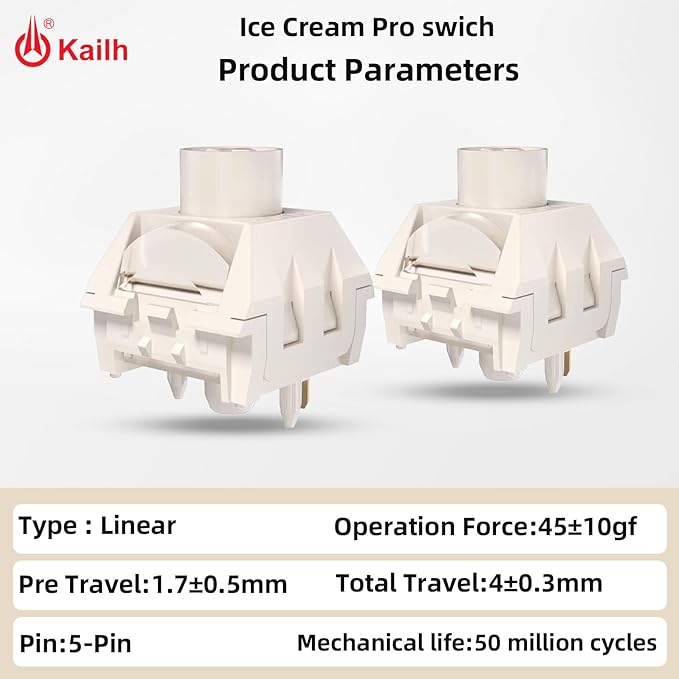 Kailh Box Ice Cream Pro Linear Switch,5-pin RGB SMD 45gf Full POM Material Pre-Lubed Key Switches for Mechanical Gaming Keyboard(Ice Cream PRO,10Pcs)