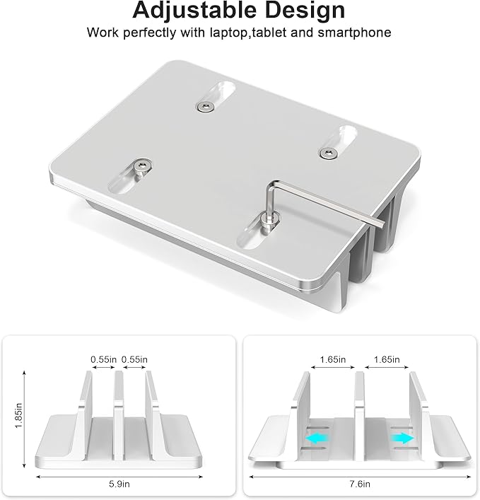 BULL-TECH New Vertical Laptop Stand, Adjustable 2 Slot Aluminum Desktop Holde(Up to 17.3 inch), Fits All MacBook/Microsoft Surface/HP/Dell/ChromeBook/iPad and Gaming Laptops (Silver)