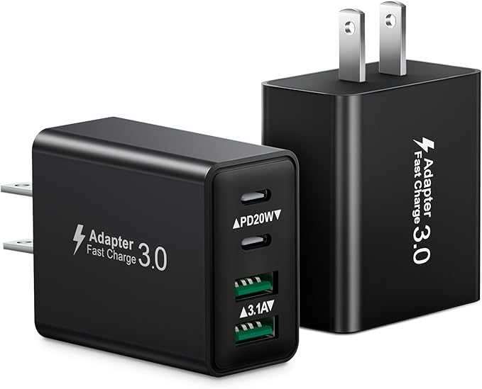 USB C Charger Block, 2-Pack 40W Fast Charging Block 4-Port Dual PD Power Adapter +QC Wall Plug Double USBC Charger Block Multi Type C Charging Cube for iPhone 17 16 15 14 13 12 11 Pro Max, Samsung