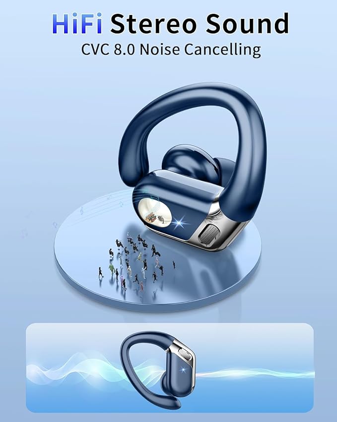 Wireless Earbuds, Bluetooth 5.4 Headphones Sport, 50H Deep Bass Sound Over Ear Buds with 4 ENC Noise Cancelling Mic, Dual LED Display, IP7 Waterproof Earphones with Earhook for Workout/Running/Gym