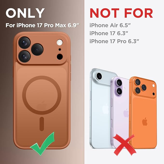 CAPRARO Magnetic for iPhone 17 Pro Max Case, Upgraded [Full Camera Protection] [Compatible with MagSafe] Protective Translucent Matte Women Girl Phone Case Cover, Dark Orange