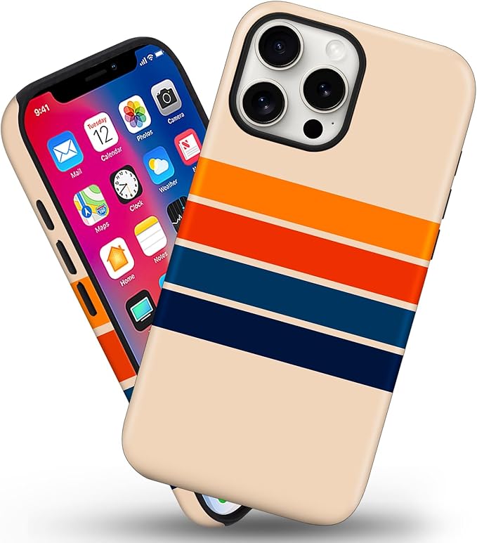 Magnetic for iPhone 13 Pro Case Cute Stripes Phone Case, Shockproof Slim TPU and Hard PC Protective Phone Cover Compatible with MagSafe Designed for Women Girls,Retro