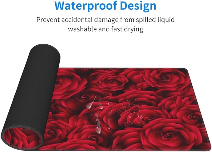 Red Roses Mouse Pad, Flower Large Big Gaming Mouse Pad Desk Pad, Mousepad with Non-Slip Rubber Base, Extended XXL Mouse Mat for Computer Laptop Office Accessories