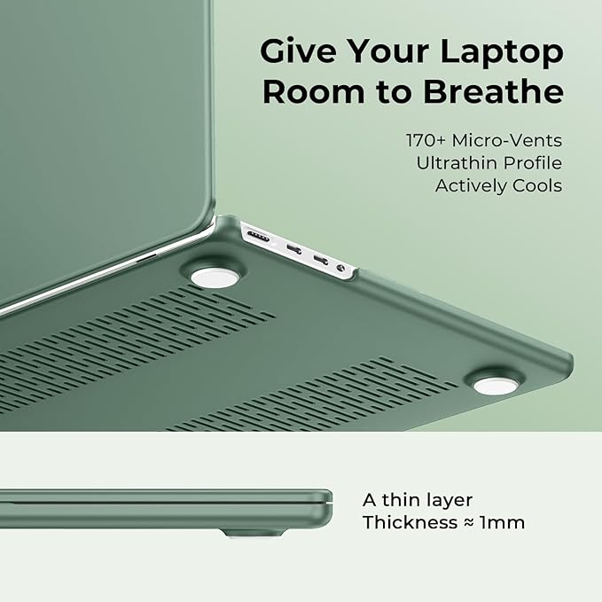 EooCoo Compatible with MacBook Pro 14 inch Case M5 2026 2025-2021 M4 M3 M2 M1 Pro/Max, Matte Grip, Bump-Resistant Hard Shell Laptop Protective Cover Case - Midnight Green
