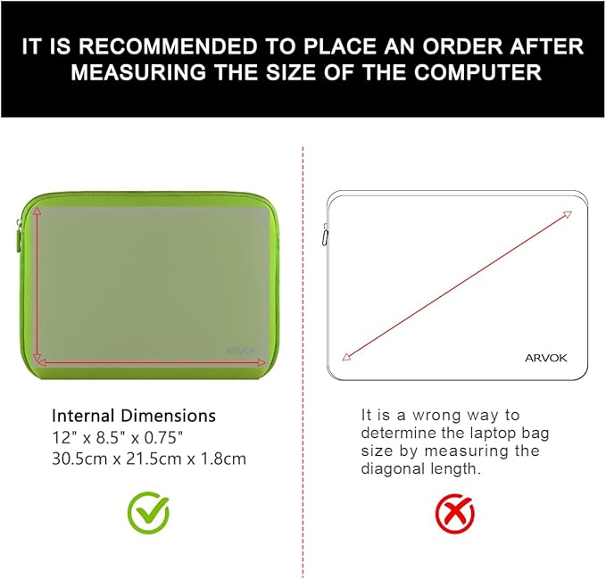 Arvok 11 11.6 12 Inch Laptop Sleeve Case for MacBook Air 12, Water-Resistant Neoprene Notebook Computer Tablet Sleeve, Carrying Bag Cover for Chromebook/HP/Dell/Lenovo/Asus/Acer, Bamboo Green
