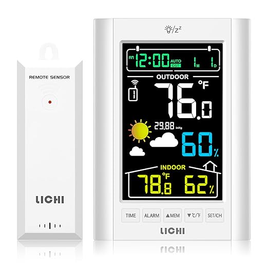Weather Station Wireless Indoor Outdoor Thermometer， Inside Outside Temperature Humidity Monitor，with 330ft Range Sensor and Adjustable Backlight (White)