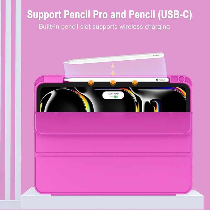 ZryXal iPad Pro 11 Inch Case (M5) 2025/ (M4) 2024 (Model: A2836/A2837/A3006), Trifold Stand Smart Cover with Pencil Holder and Soft TPU Back, Auto Wake/Sleep (Deep Pink)