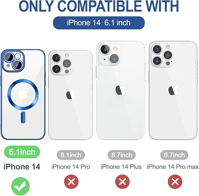 Hython Magnetic Clear for iPhone 14 Case with Camera Lens Protector [Compatible with MagSafe] Luxury Plating Edge Slim Soft TPU Cover Protective Phone Case for iPhone 14 6.1", Deep Blue