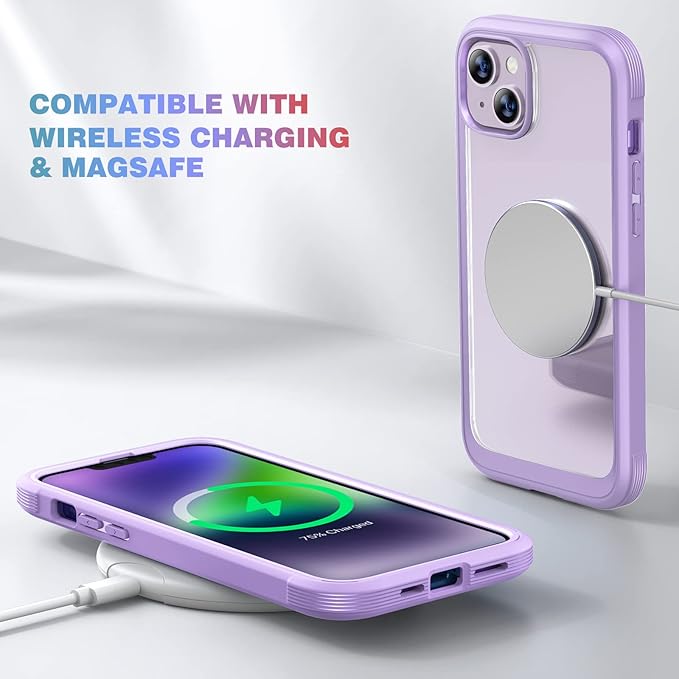Diaclara Designed for iPhone 14 Plus Case, Full Body Rugged Case with Built-in Touch Sensitive Anti-Scratch Screen Protector, with Camera Lens Protector for iPhone 14 Plus 6.7" (Peri Purple)