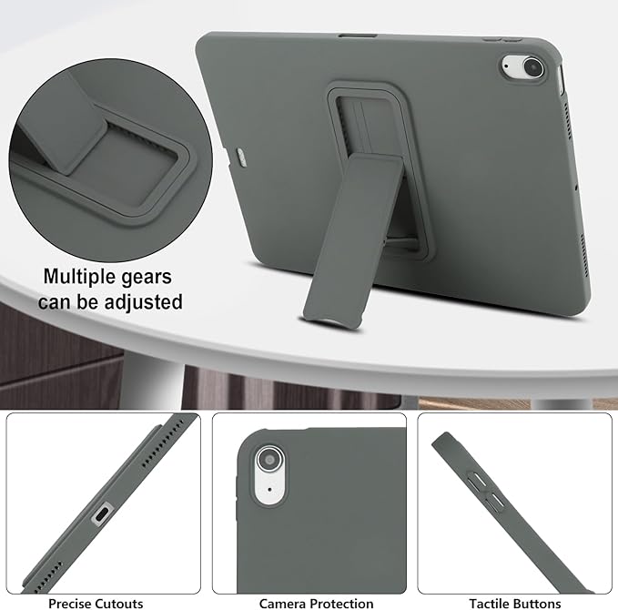 for iPad Air 11-inch M4/M3/M2 (2026/2025/2024) Case, Shockproof Protective Back Cover with Kickstand Slim Shell for Women Men, Gray