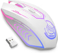 UHURU Gaming Mouse, Wireless Gaming Mouse with 6 Buttons 7 Changeable LED Color up to 10000 DPI, Rechargeable USB Gamer Mouse for PC Laptop (White)