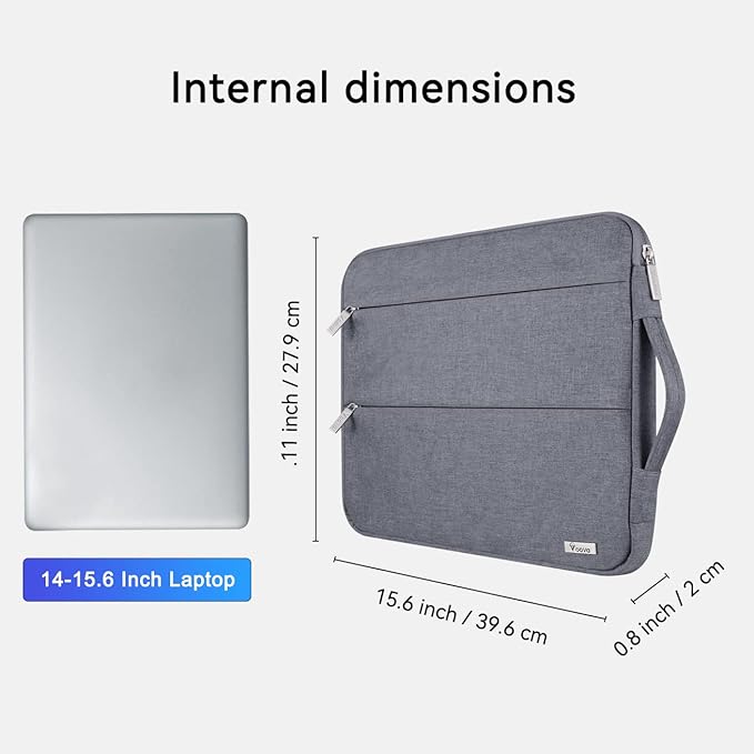 Voova Laptop Sleeve Carrying Case 15.6 16 Inch,Slim Computer Cover Bag Compatible with MacBook Pro 15/16, Dell xps 15,15-16 Inch HP Dell Asus Acer Laptop, Dark Grey