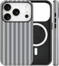 Magnetic for iPhone 17 Pro Case Cute Stripes Phone Case, Shockproof Slim TPU and Hard PC Protective Phone Cover Compatible with MagSafe Designed for Women Girls, Gray