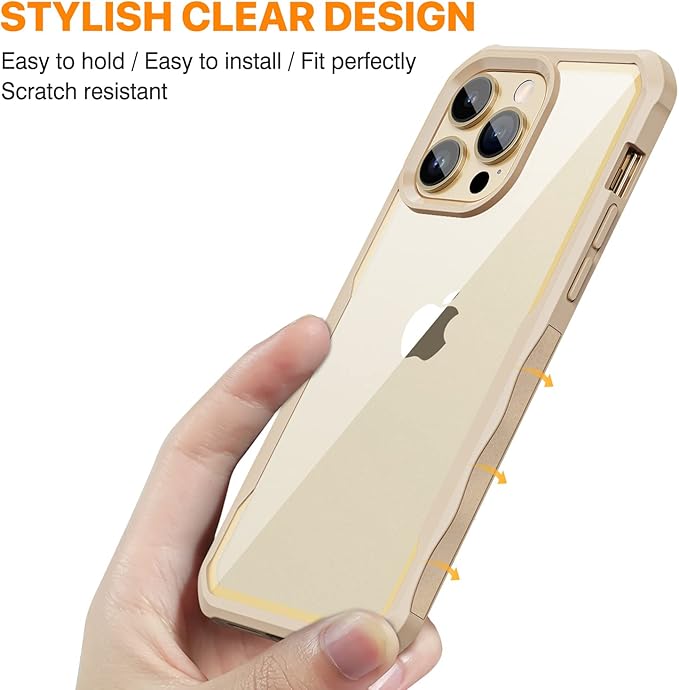 CENHUFO Privacy for iPhone 14 Pro Case, Full Body Phone Case with Built-in 9H Tempered Glass Privacy Screen Protector and Camera Lens Protector, Anti Peep Spy Shockproof Bumper Clear Cover - Beige