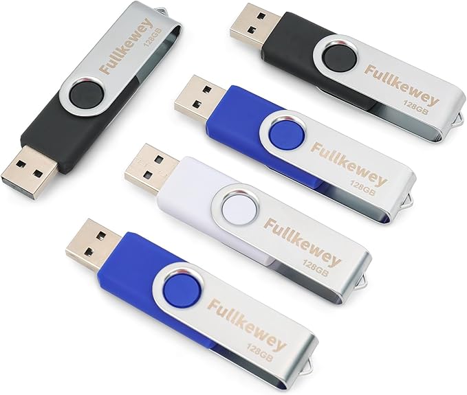 16G/32G/64G/128G Flash Drive, Fullkewey Thumb Drive 2.0, High Speed Memory Stick, USB Drive, Rotated Design, Black/Blue/White (White, 128, GB)