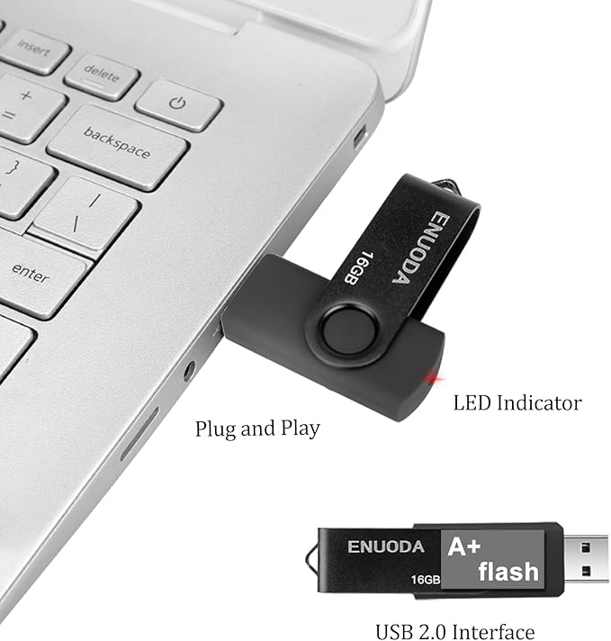 16GB Flash Drive ENUODA 1 Pack Thumb Drive 16GB USB 2.0 Memory Stick Jump Drive Pen Drive for File Storage and Data Transfer (Black)
