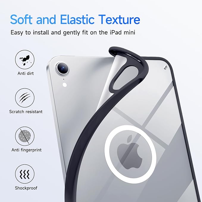 Case for iPad mini A17 Pro, iPad mini 6 case, Compatible with Magsafe, Clear Back with TPU Frame, Slim Lightweight Protective Case for 8.3“ iPad mini (Midnight Black)