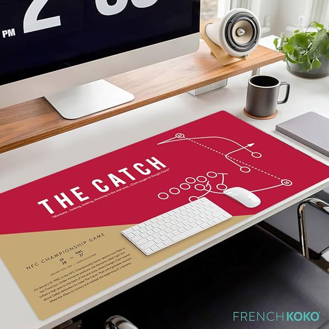 Large San Francisco Football Desk Mat 36" x 16.5" – XL Red and Gold Desk Pad Mat Featuring “The Catch” Play, Oversized Mouse Pad Protector, for Men, Teen Boys, Dad, Office