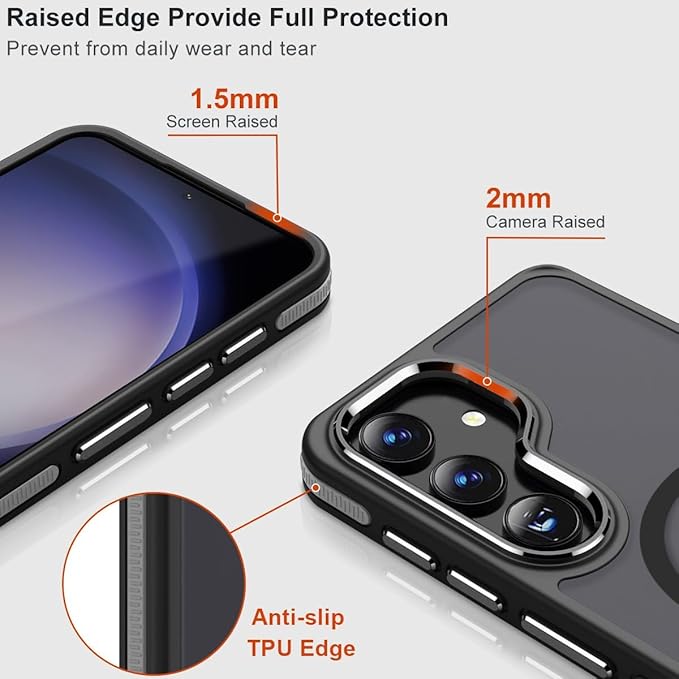 MALEWOLF Case for Galaxy S23 FE with 3 Modes Stand, Compatible with Magsafe, Color Collision Shockproof Cover with Anti-Slip Strip, Matte Translucent Magnetic Case for Galaxy S23 FE (Black/Grey)