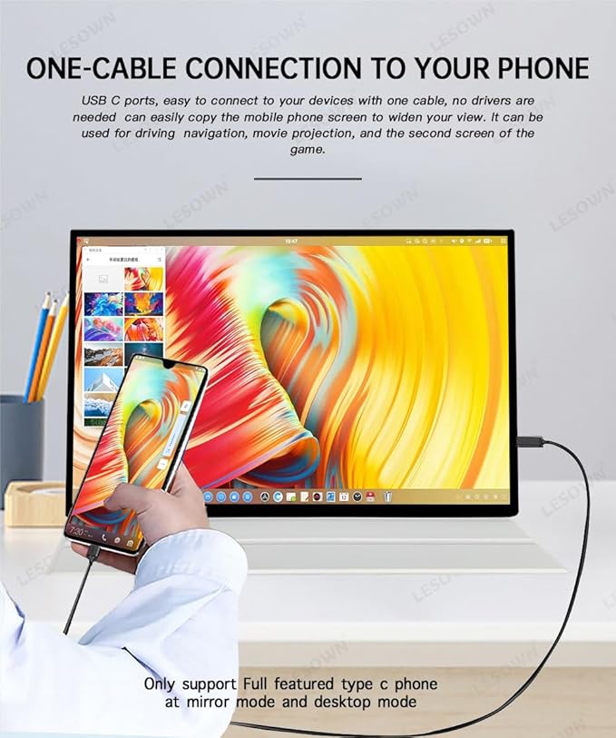 3840x2400 UHD 4K Portable Monitor 16 inch USB C HDMI Touch 400Nits High Brightness Ultra Wide Display with Speakers External Monitor for Laptop PC Phone Mac (4K No Touch)