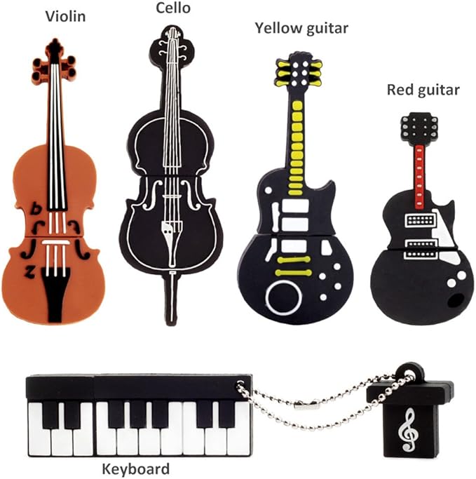 5x8GB USB Flash Drive Musical Instruments USB 2.0 Memory Stick Pendrive(Yellow Guitar,Red Guitar,Cello,Violin,Piano)