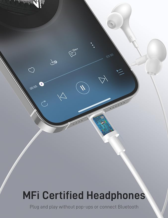 iMangoo for Apple MFi-Certified Headphones for Lightning Wired Earbuds Magnetic Ear Buds with HiFi Bass,3 Ear Tips Mic Corded Earphones for Gym, Commuting for iPhone 14 Plus 13 12 11 Pro Max White