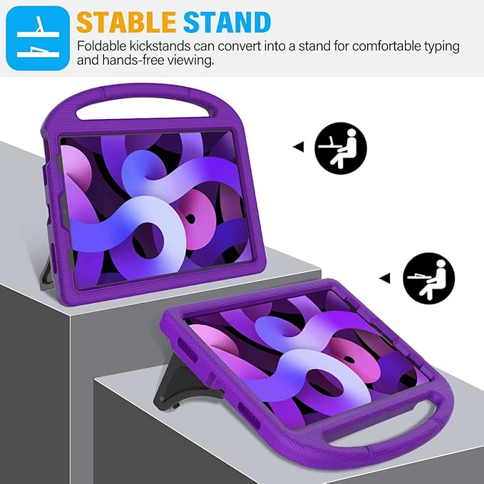 SUPLIK Kids Case for iPad Air 5th/4th Generation (10.9 inch,2022/2020), Built with Screen Protector, iPad Air 5 Kidproof Case with Handle Stand for Apple iPad Air Gen 4/5&Pro 11 Old Version, Purple
