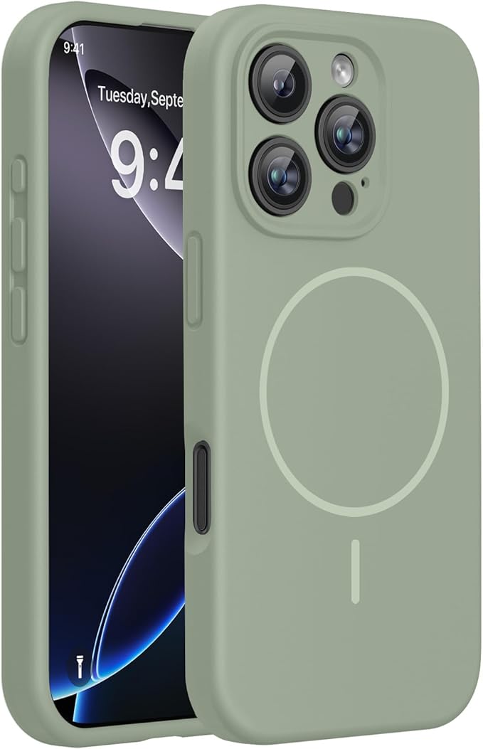 Miracase Magnetic for iPhone 16 Pro Case, [Soft Anti-Scratch Microfiber Lining], Compatible with MagSafe, Liquid Silicone Case Shockproof Drop Protection Phone Case for 16 Pro,Patina Green