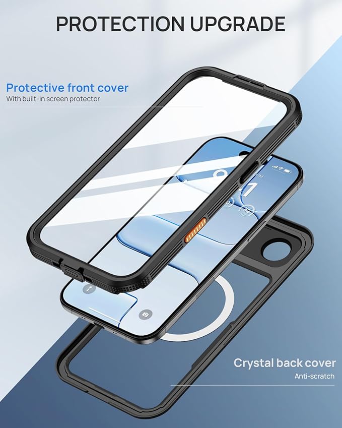 Lanhiem Magnetic for iPhone Air Phone Case, IP68 Waterproof Dustproof Phone Case, [Compatible with Magsafe] [Built-in Screen Protector] Full Body Heavy Duty Rugged Phone Cover 17 Air 6.5 inch, Black